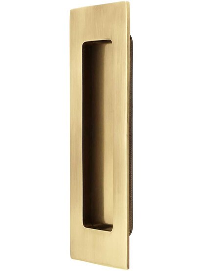 6 inch Solid Brass Modern Rectangular Pocket-Door Flush Pull in Antique Brass.